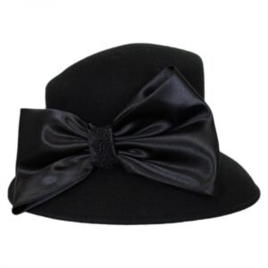Toucan Collection | Satin Bow Slant Wool Felt Downbrim Hat - Made to Order | 125825 | profile | BLACK
