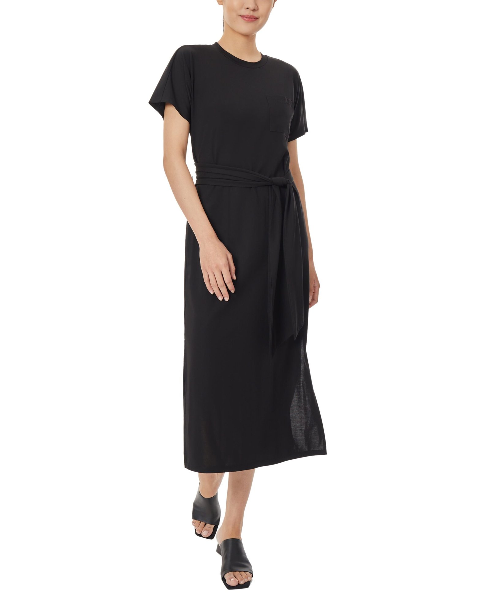 Knit Shirt Dress with Waist Tie