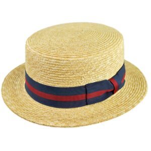 Striped Band Wheat Straw Skimmer Hat
