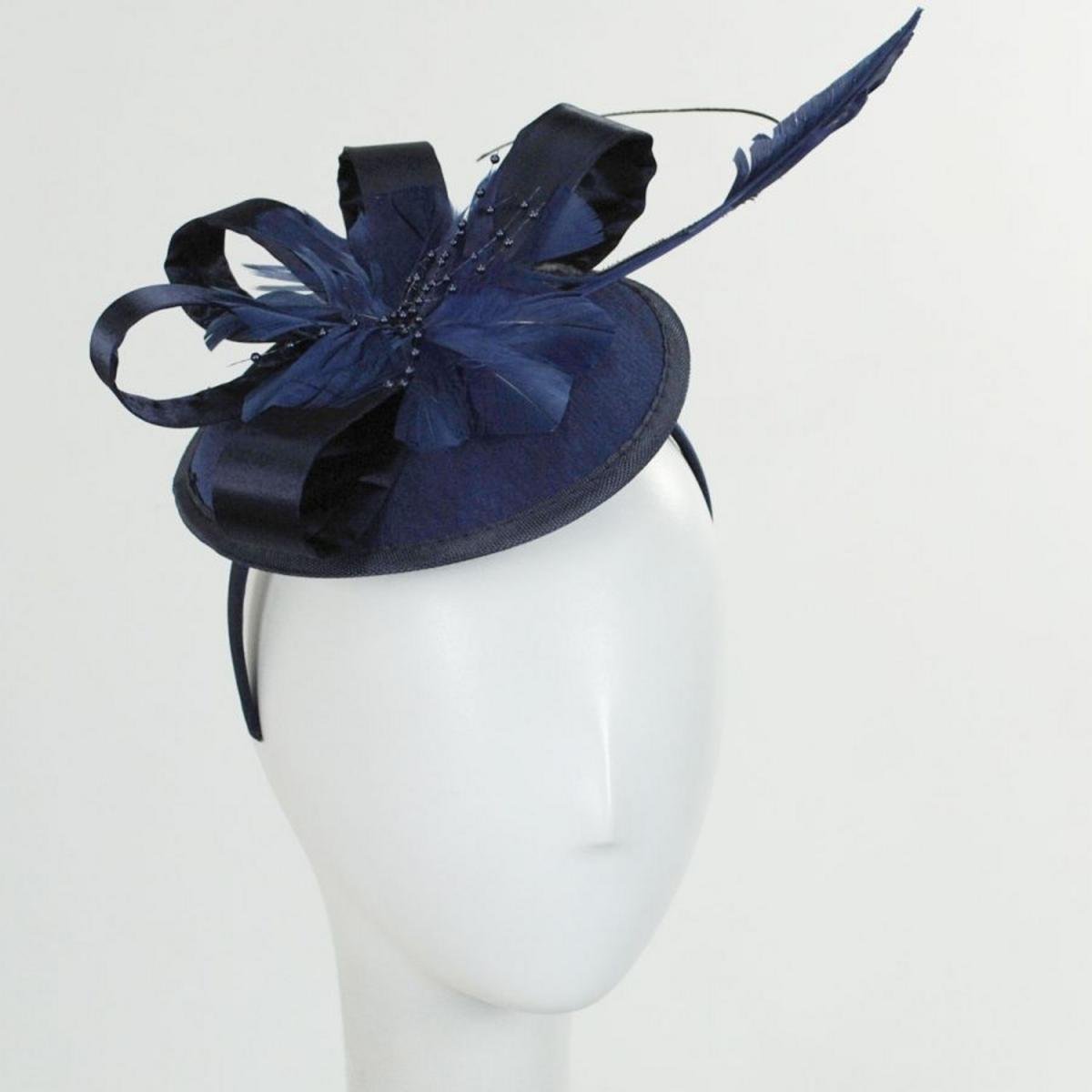 Jeanne Simmons | Marino Satin Bow Fascinator Hat | 120715 | front | NAVY