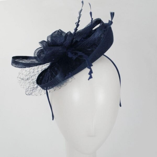 Jeanne Simmons | Irene Sinamay Straw Fascinator Hat | 120760 | profile | NAVY BLUE