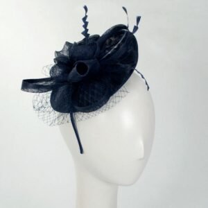 Jeanne Simmons | Irene Sinamay Straw Fascinator Hat | 120760 | front | NAVY BLUE
