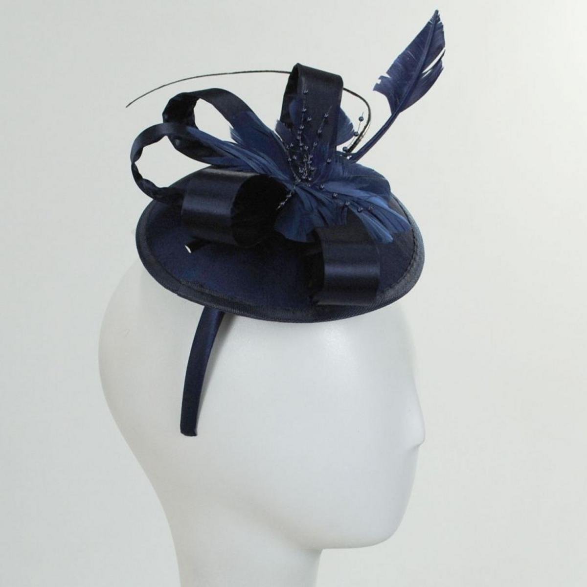 Jeanne Simmons | Marino Satin Bow Fascinator Hat | 120715 | under | NAVY