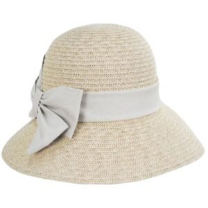 Toucan Collection | Toyo Straw Linen Bow Cloche Hat - Made to Order | 104857 | front | NATURAL/NATURAL