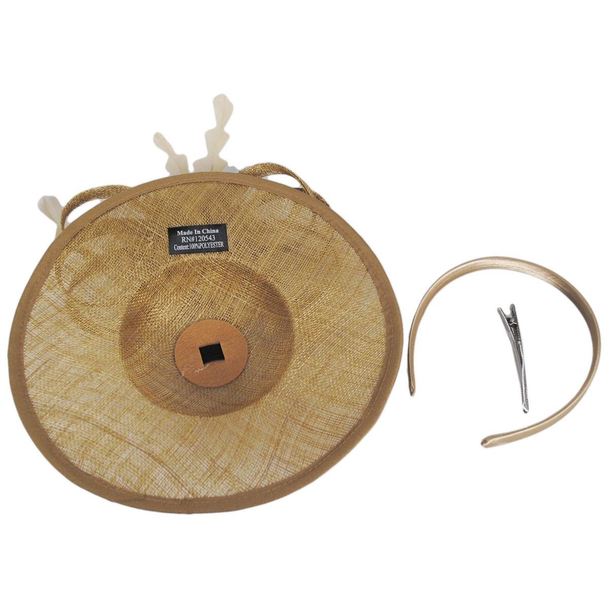 Jeanne Simmons | Feather Flower Dish Sinamay Straw Fascinator Hat | 120757 | under | BROWN