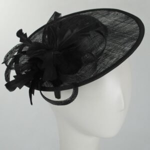 Jeanne Simmons | Feather Flower Dish Sinamay Straw Fascinator Hat | 120757 | profile | BLACK