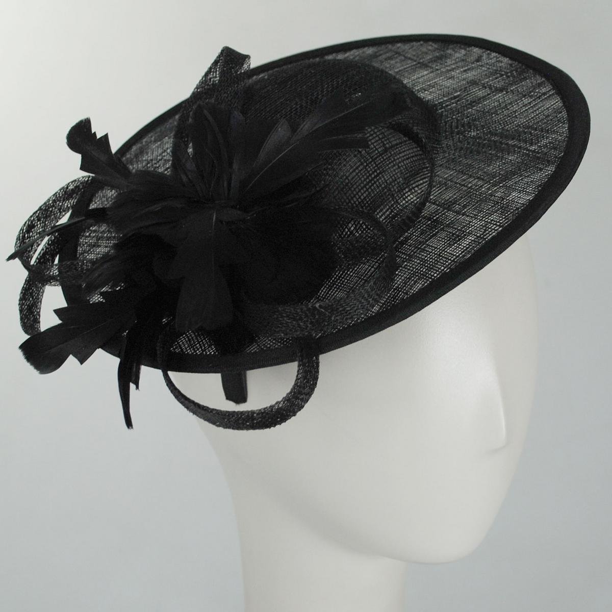 Jeanne Simmons | Feather Flower Dish Sinamay Straw Fascinator Hat | 120757 | profile | BLACK