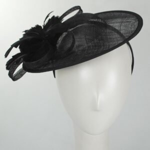 Jeanne Simmons | Feather Flower Dish Sinamay Straw Fascinator Hat | 120757 | front | BLACK