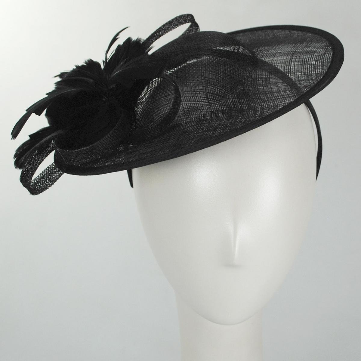 Jeanne Simmons | Feather Flower Dish Sinamay Straw Fascinator Hat | 120757 | front | BLACK