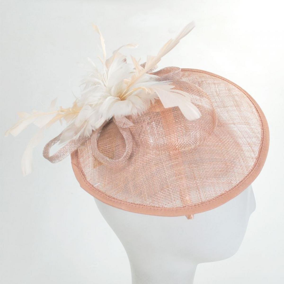 Jeanne Simmons | Feather Flower Dish Sinamay Straw Fascinator Hat | 120757 | under | PINK