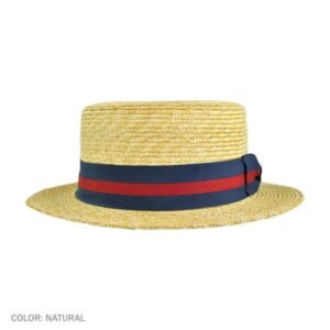 Jaxon Hats | Striped Band Wheat Straw Skimmer Hat | 129005 | front | NATURAL