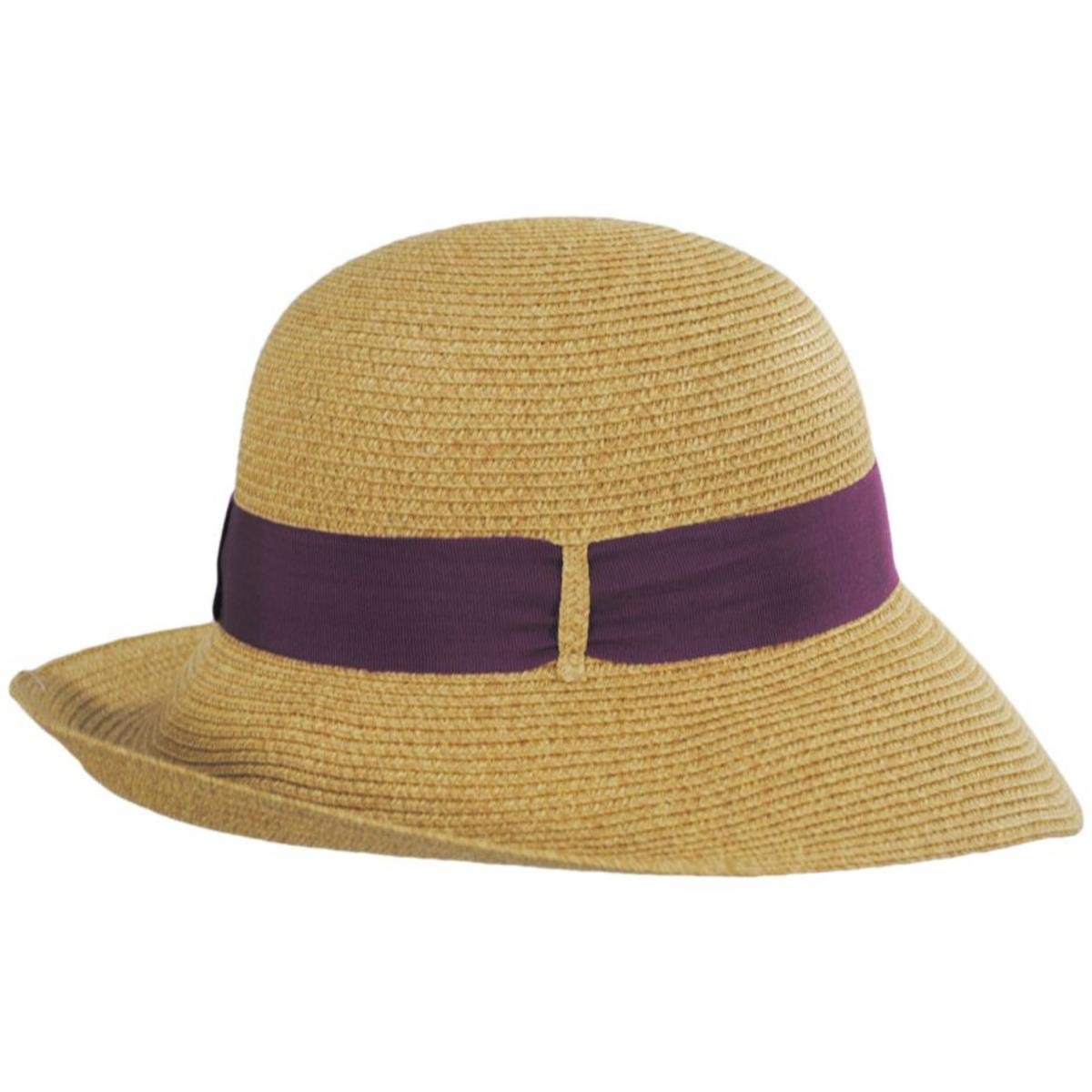 Toucan Collection | Toyo Straw Foldable Sun Hat - Made to Order | 104854 | profile | NATURAL/PURPLE