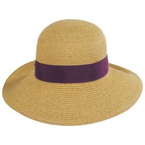 Toucan Collection | Toyo Straw Foldable Sun Hat - Made to Order | 104854 | front | NATURAL/PURPLE