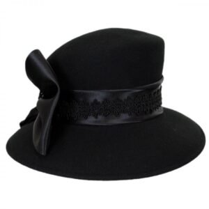 Toucan Collection | Satin Bow Slant Wool Felt Downbrim Hat - Made to Order | 125825 | front | BLACK