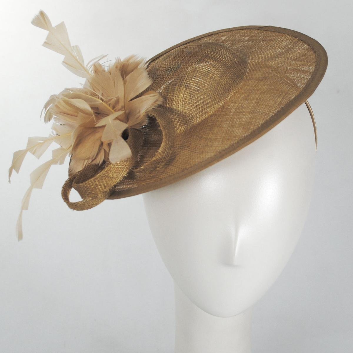 Jeanne Simmons | Feather Flower Dish Sinamay Straw Fascinator Hat | 120757 | front | BROWN