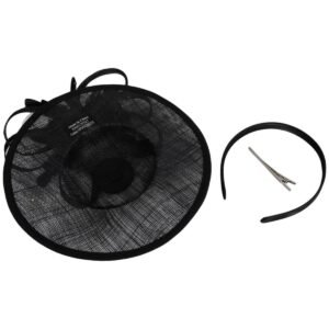 Jeanne Simmons | Feather Flower Dish Sinamay Straw Fascinator Hat | 120757 | under | BLACK