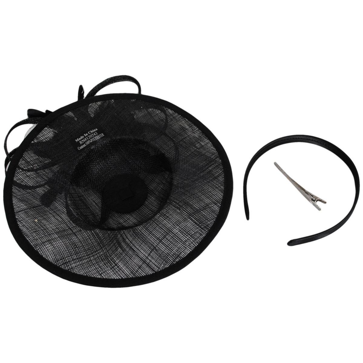 Jeanne Simmons | Feather Flower Dish Sinamay Straw Fascinator Hat | 120757 | under | BLACK